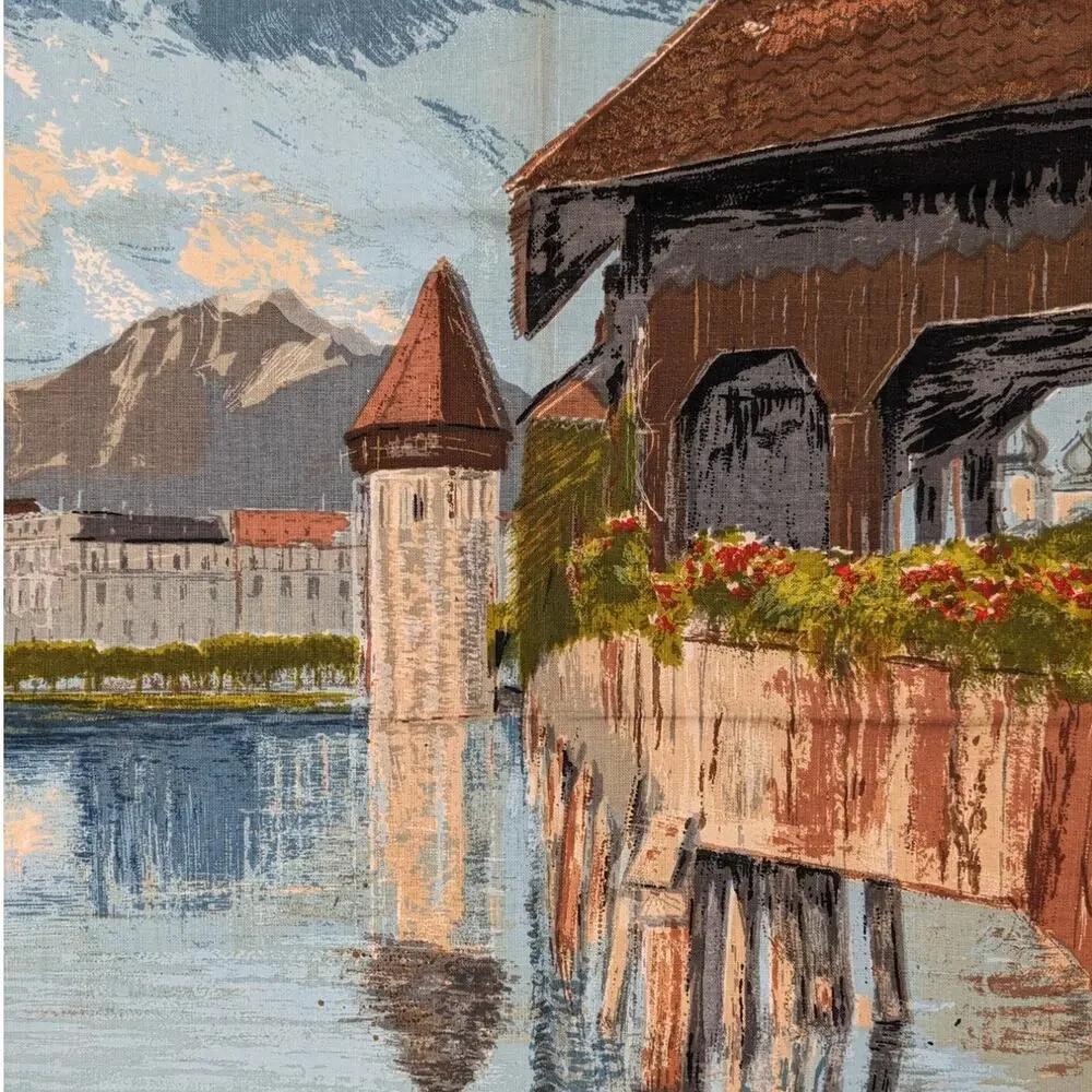Vintage 1960's TEA TOWELS Lucerne Switzerland & Stratford Upon Avon Tibor Reich